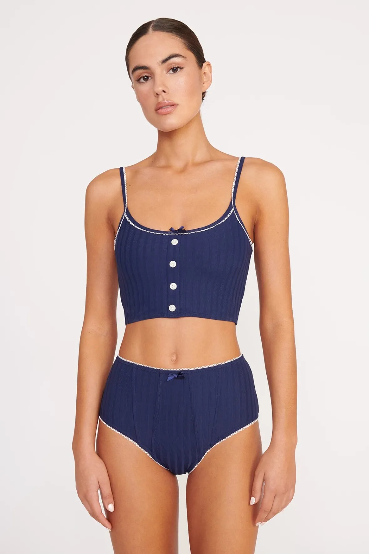 STAUD Bikinis<ABBY SWIM TOP NAVY WHITE