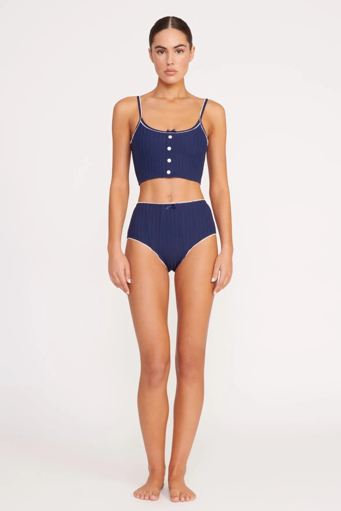 STAUD Bikinis<ABBY SWIM TOP NAVY WHITE