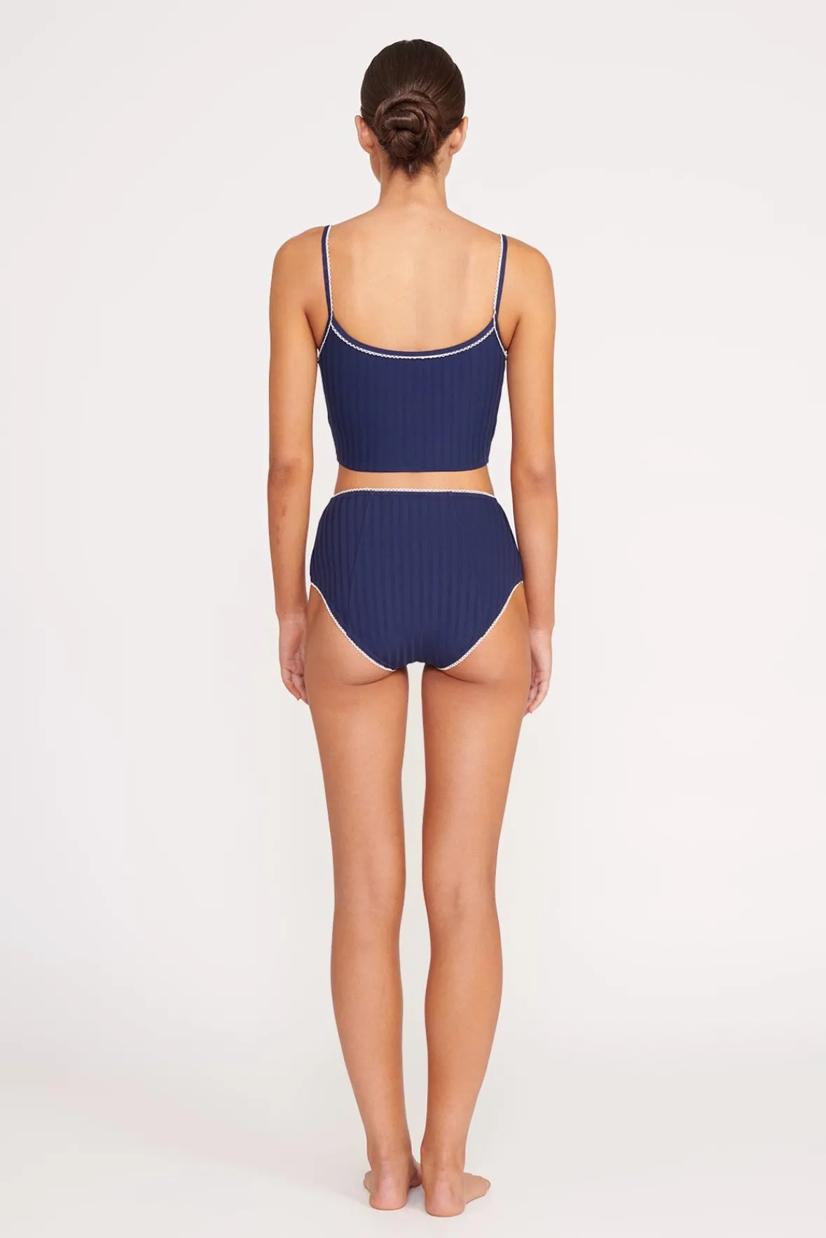 STAUD Bikinis<ABBY SWIM TOP NAVY WHITE