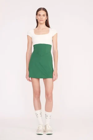 STAUD STAUD Court | Dresses<BACKSPIN DRESS  COURT GREEN IVORY