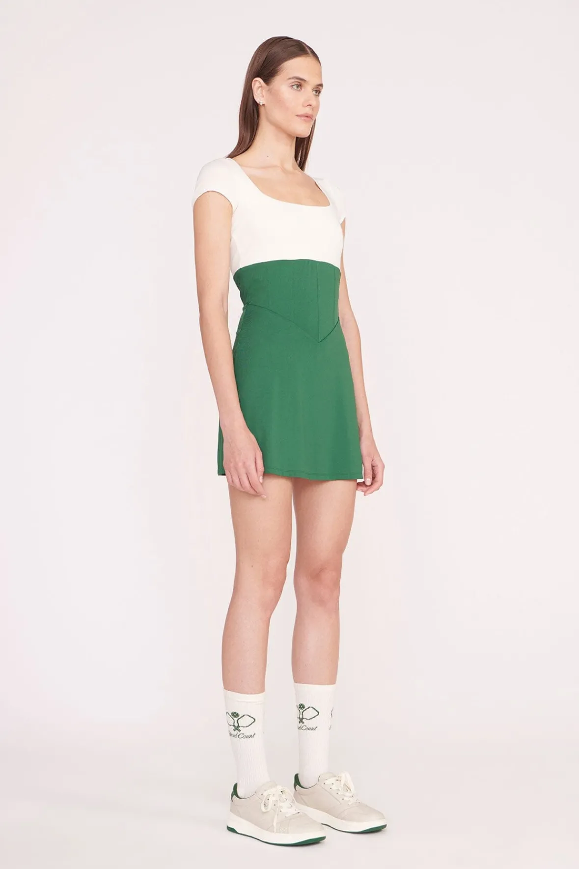 STAUD STAUD Court | Dresses<BACKSPIN DRESS COURT GREEN IVORY