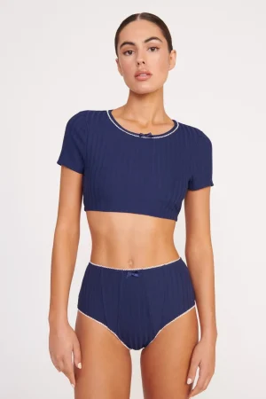 STAUD Bikinis<BRENTON HIGH RISE BIKINI BOTTOM NAVY WHITE