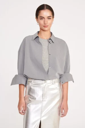 STAUD Best Sellers | Tops<COLTON SHIRT HEATHER GREY SUITING
