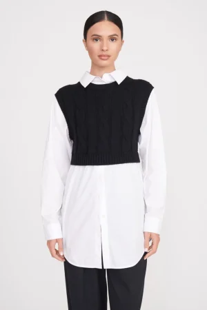 STAUD Tops<COOPER TOP BLACK WHITE