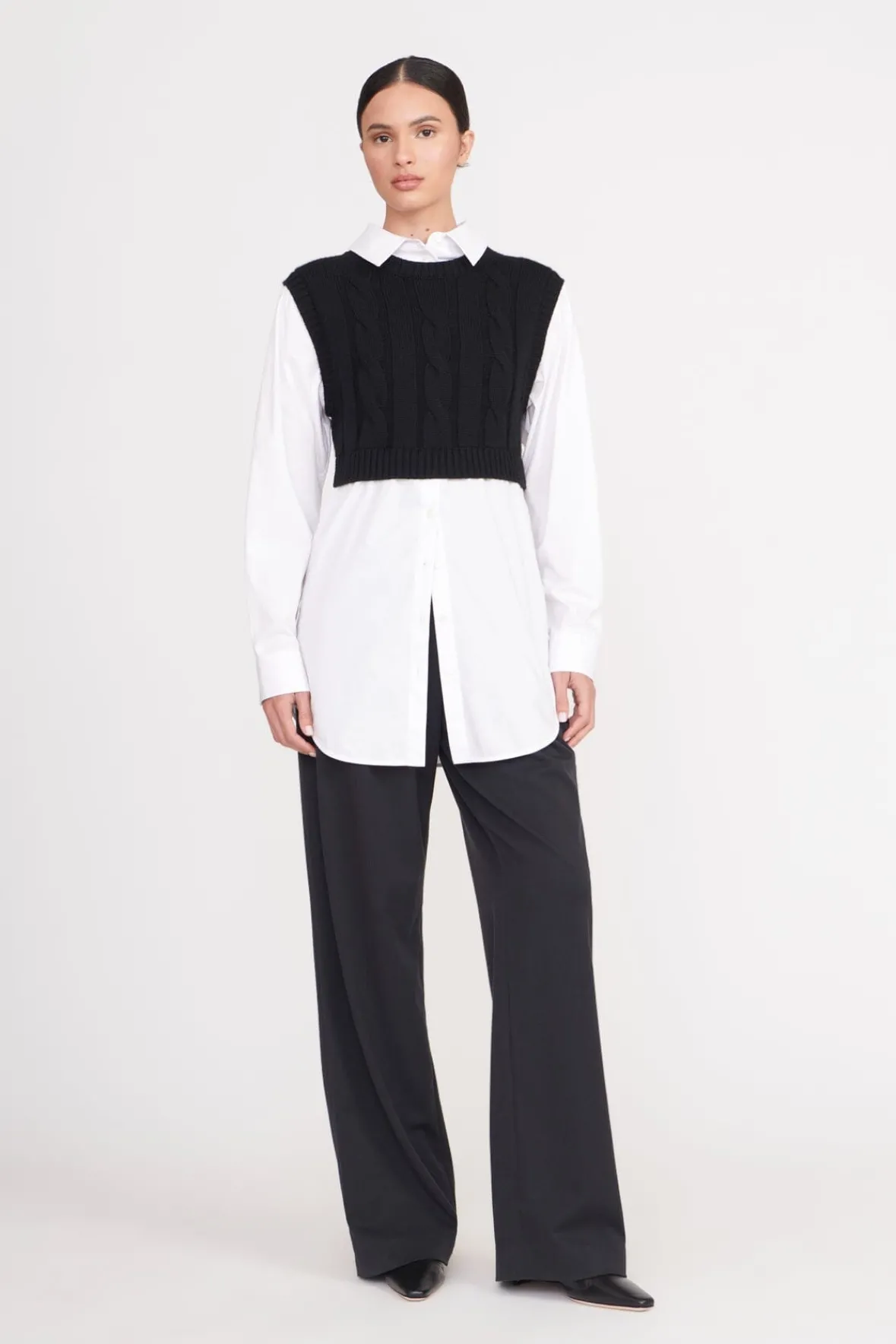 STAUD Tops<COOPER TOP BLACK WHITE