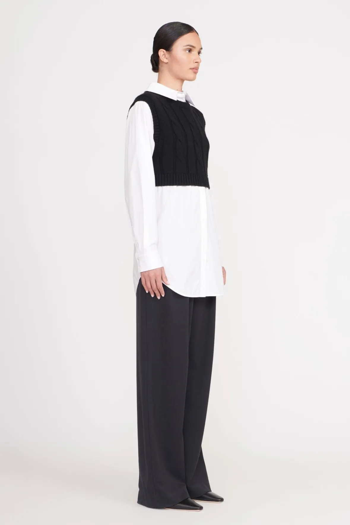 STAUD Tops<COOPER TOP BLACK WHITE