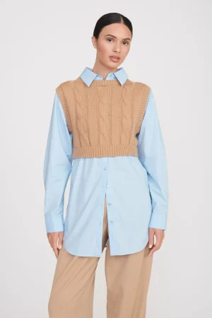 STAUD Tops<COOPER TOP CAMEL FRENCH BLUE