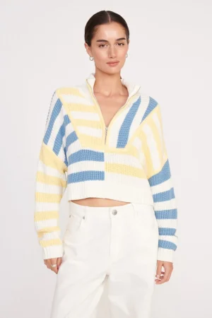 STAUD Knits<CROPPED HAMPTON SWEATER BUTTERCUP SEASHORE STRIPE