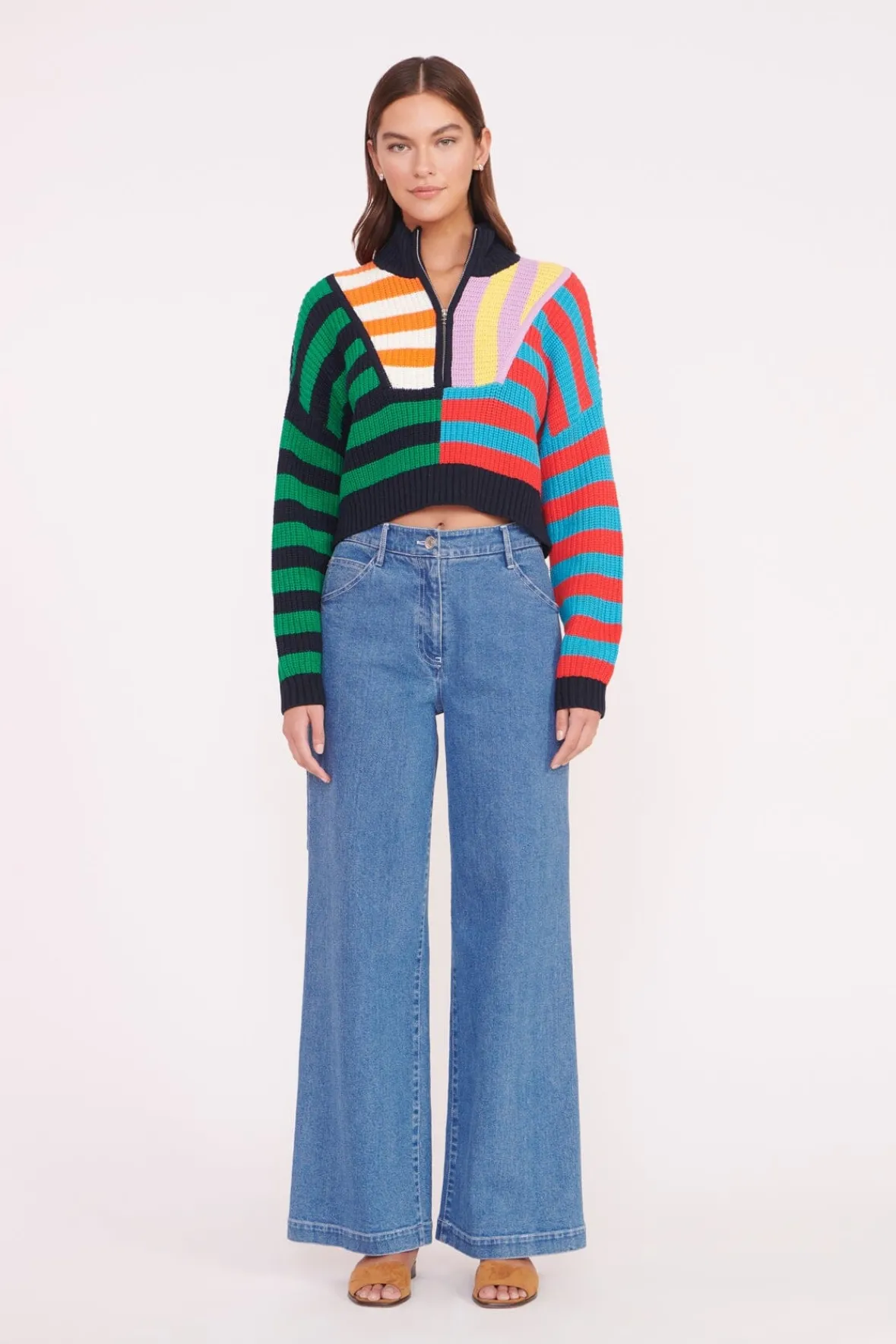 STAUD Best Sellers | Knits<CROPPED HAMPTON SWEATER CABANA STRIPE MULTI