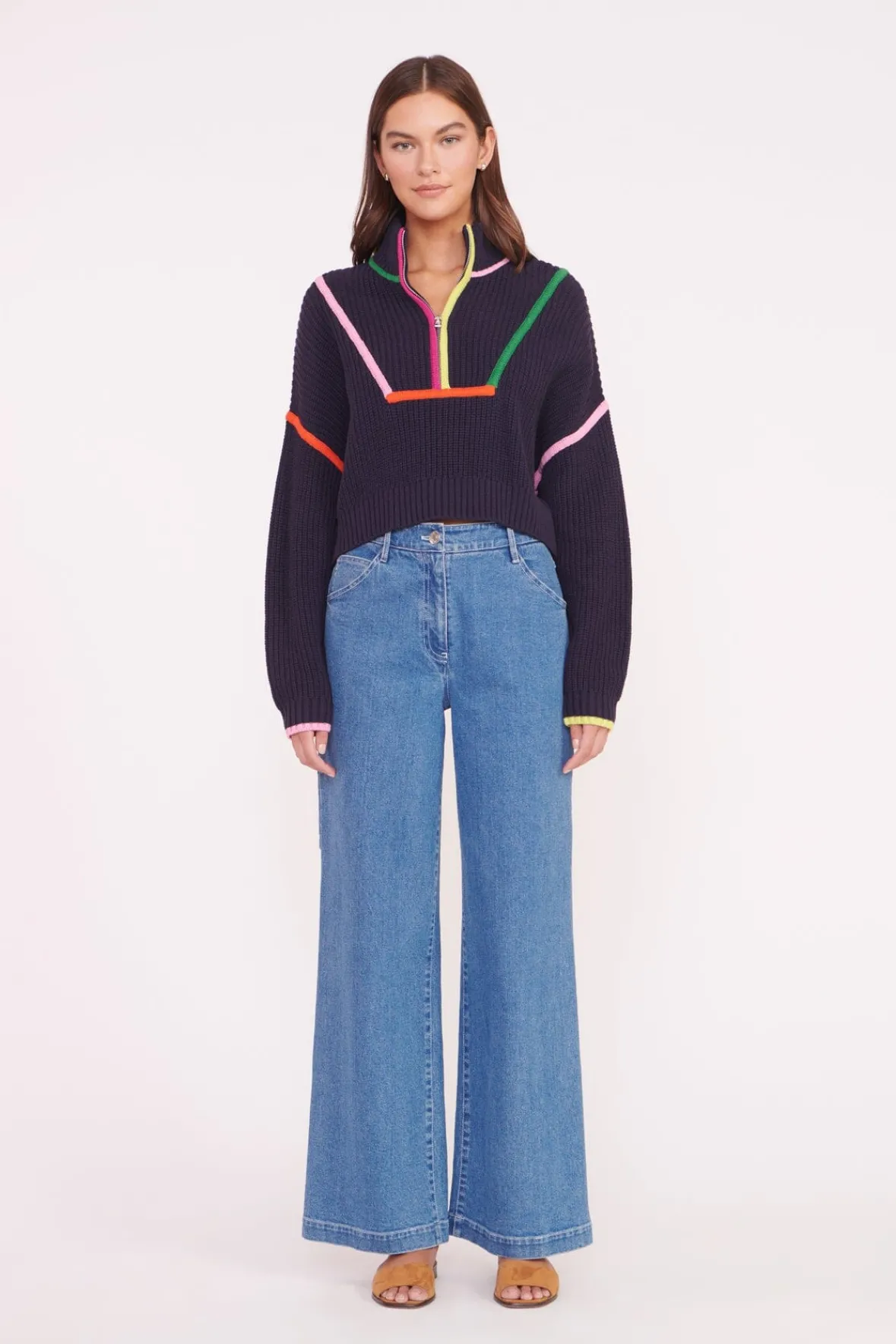 STAUD Best Sellers | Knits<CROPPED HAMPTON SWEATER NAVY MULTI