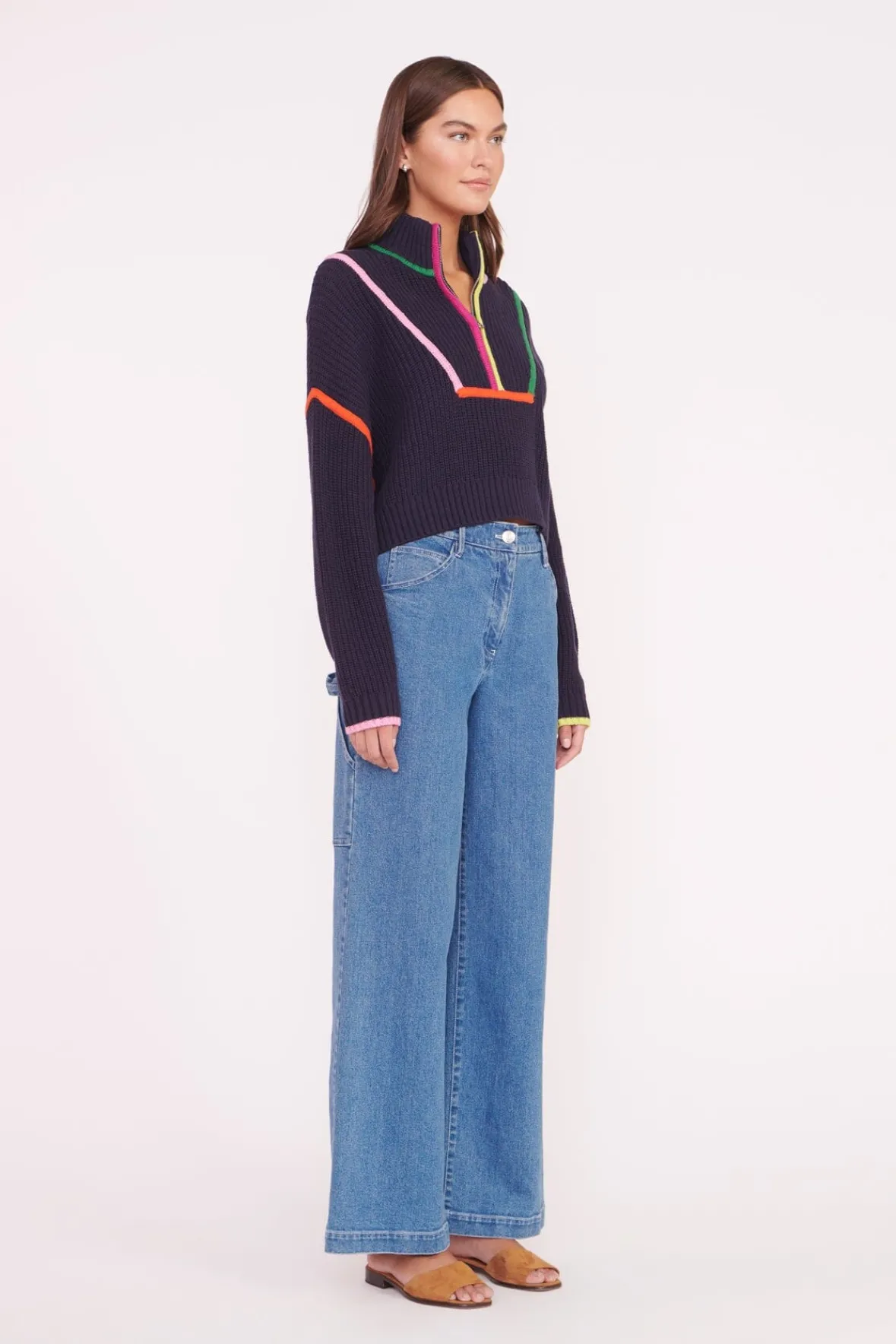 STAUD Best Sellers | Knits<CROPPED HAMPTON SWEATER NAVY MULTI