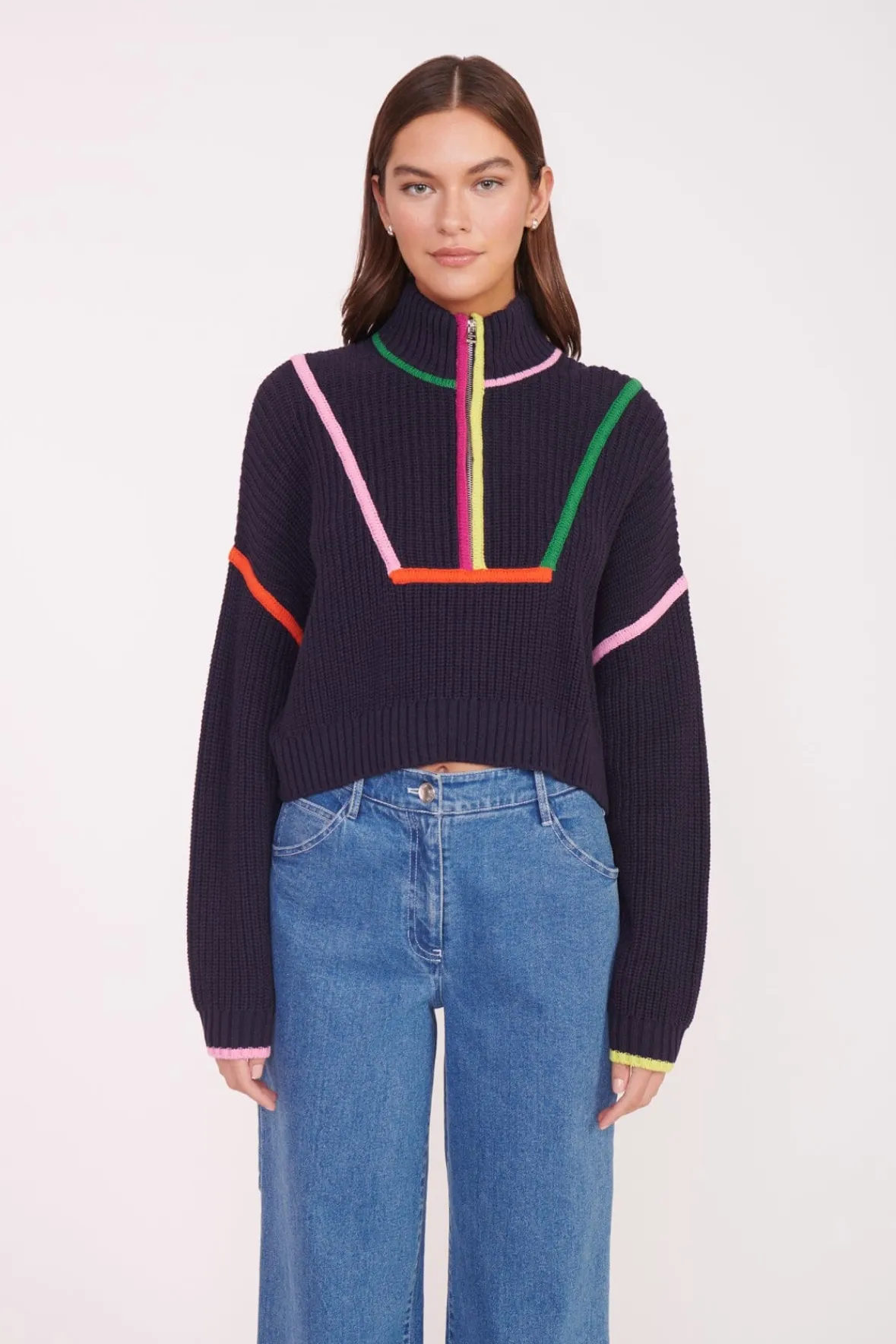 STAUD Best Sellers | Knits<CROPPED HAMPTON SWEATER NAVY MULTI