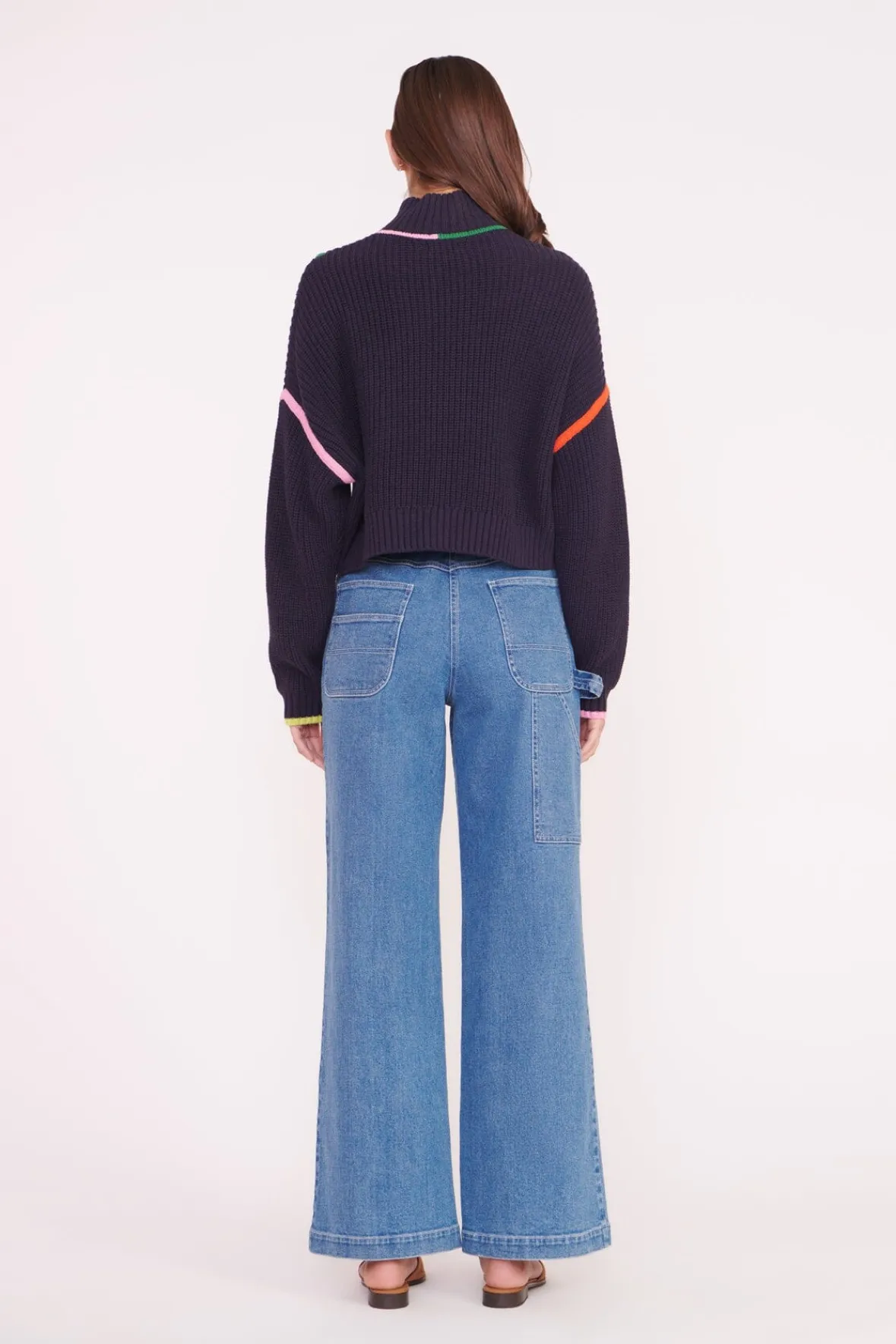 STAUD Best Sellers | Knits<CROPPED HAMPTON SWEATER NAVY MULTI
