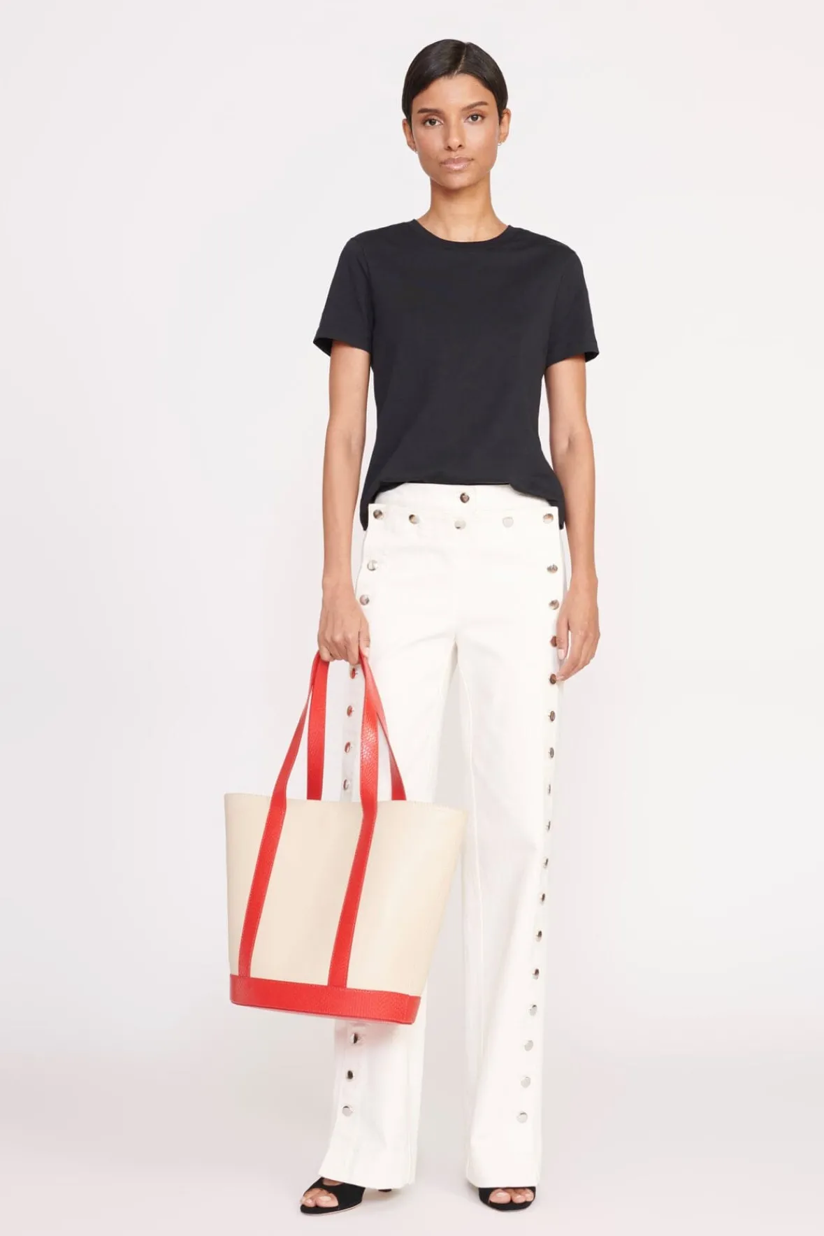 STAUD Pet Handbags | Custom Handbags<CUSTOM MONOGRAM ALLORA TOTE CREAM RED ROSE