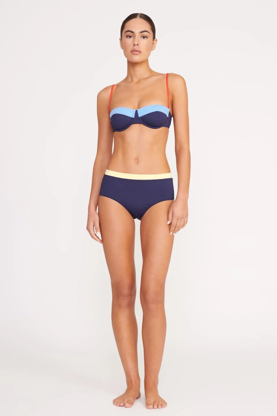 STAUD Bikinis<DEVON HIGH RISE BIKINI BOTTOM NAVY COLORBLOCK