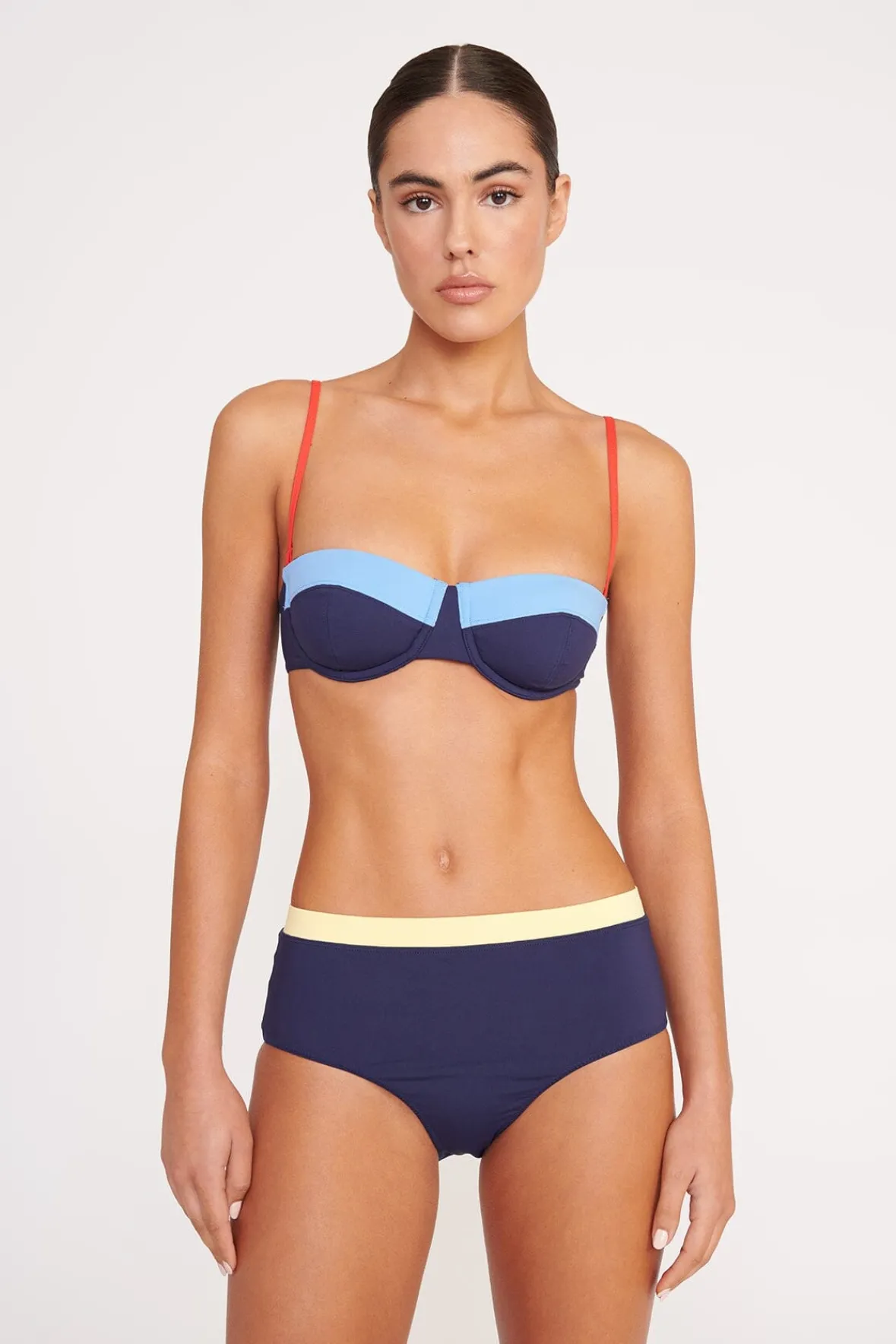 STAUD Bikinis<DEVON HIGH RISE BIKINI BOTTOM NAVY COLORBLOCK