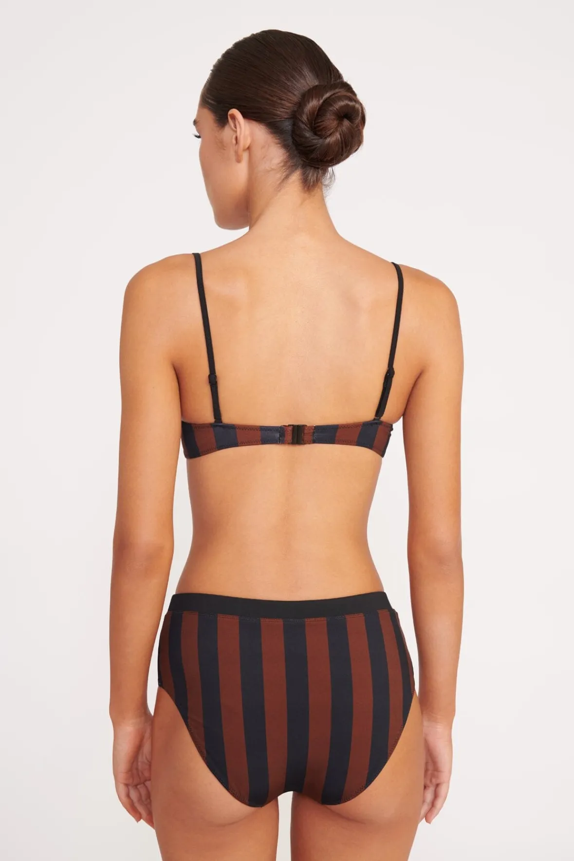 STAUD Bikinis<DEVON HIGH RISE BIKINI BOTTOM BLACK TAN SEASHORE STRIPE
