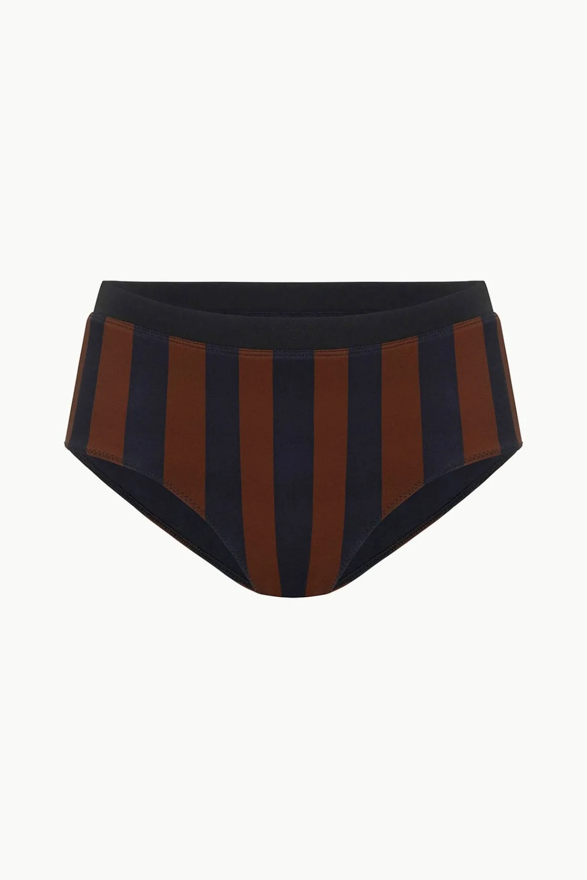 STAUD Bikinis<DEVON HIGH RISE BIKINI BOTTOM BLACK TAN SEASHORE STRIPE