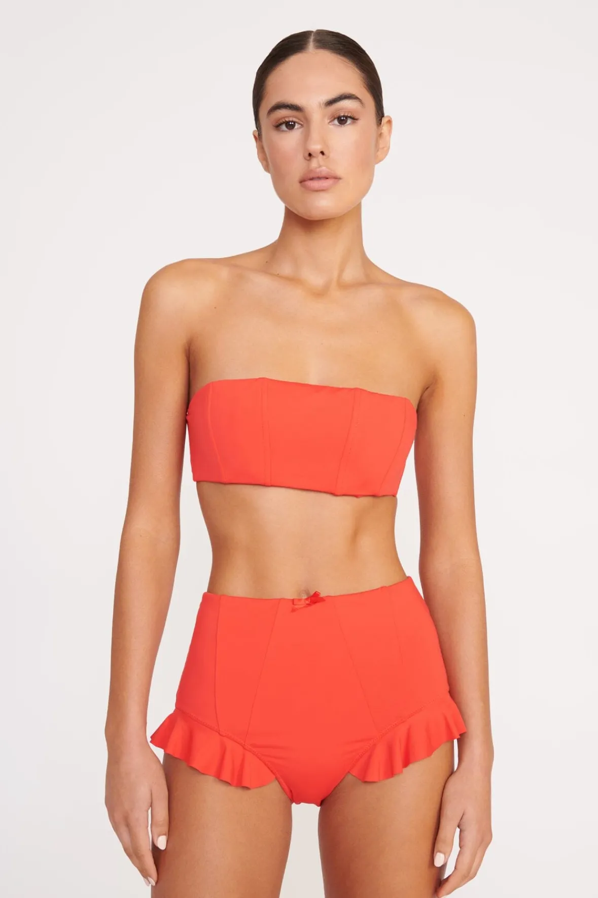 STAUD Bikinis<FLOURISH HIGH RISE BIKINI BOTTOM RED ROSE