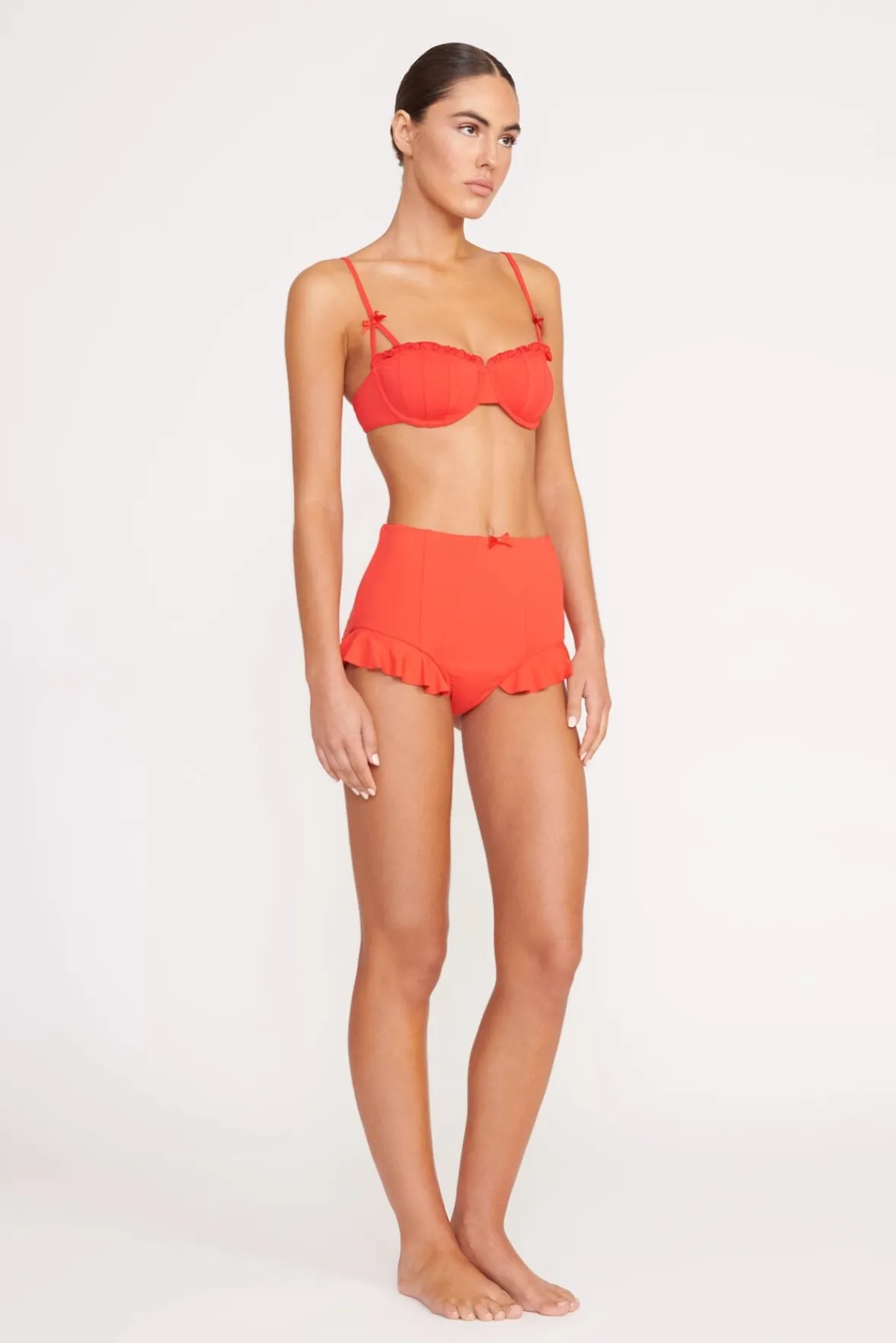 STAUD Bikinis<FLOURISH HIGH RISE BIKINI BOTTOM RED ROSE
