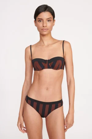 STAUD Bikinis<GEMMA BIKINI BOTTOM  BLACK TAN SEASHORE STRIPE