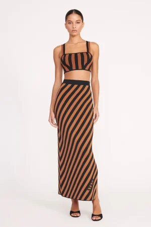 STAUD Skirts<GIOVANNI SKIRT  BLACK TAN SEASHORE STRIPE