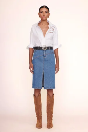 STAUD Denim<HUDSON SKIRT  MEDIUM WASH