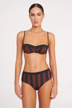 STAUD Bikinis<JO BALCONETTE BIKINI TOP  BLACK TAN SEASHORE STRIPE