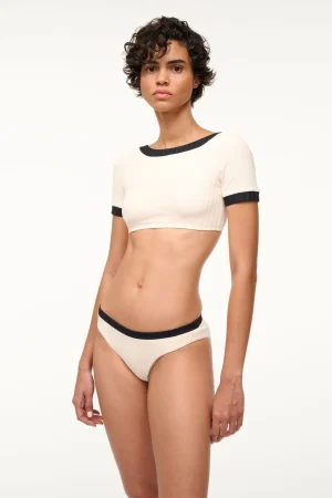 STAUD Bikinis<LILY SHORT SLEEVE BIKINI TOP IVORY BLACK