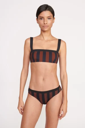 STAUD Bikinis<LIV BIKINI TOP BLACK TAN SEASHORE STRIPE