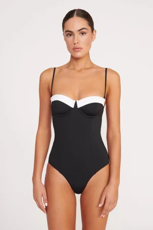 STAUD One Pieces<MAEVE ONE PIECE BLACK WHITE