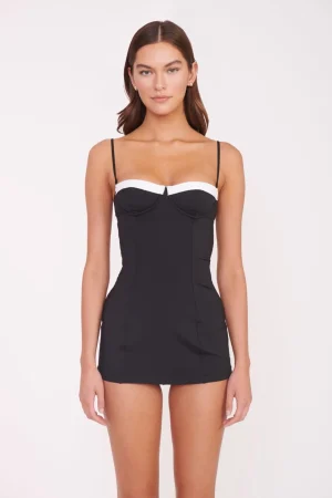 STAUD One Pieces<MAEVE SWIM DRESS  BLACK WHITE