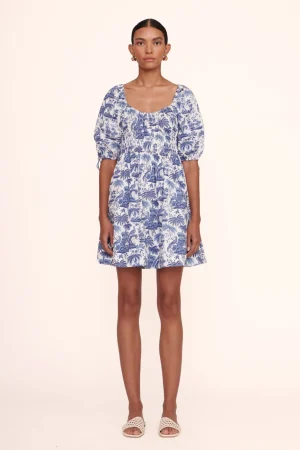 STAUD Dresses<MINI FAYE DRESS  BLUE TOILE