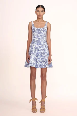 STAUD Poplin Shop | The Wells Dress<MINI WELLS DRESS BLUE TOILE