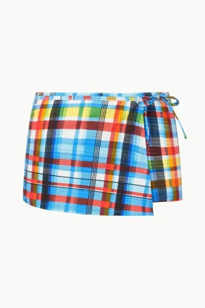STAUD Bikinis<MIRA SWIM SKIRT  MADRAS PLAID
