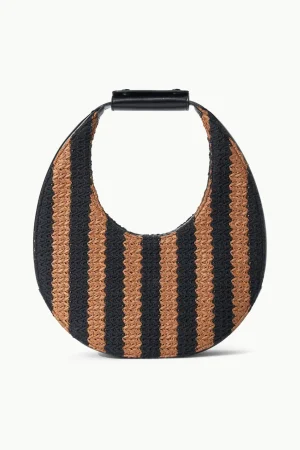 STAUD Moon<MOON BAG BLACK TAN SEASHORE STRIPE