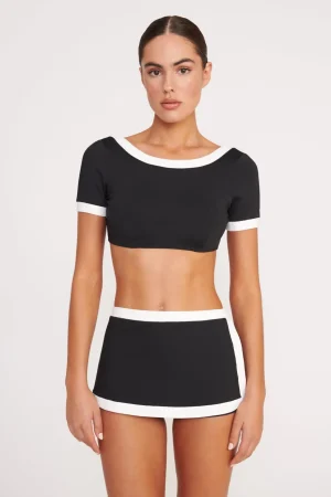 STAUD Bikinis<NELL SWIM SKIRT BLACK WHITE