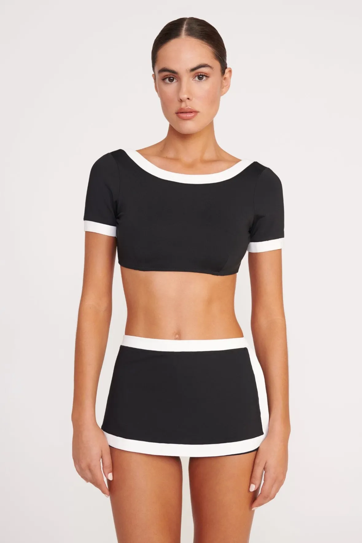 STAUD Bikinis<NELL SWIM SKIRT BLACK WHITE