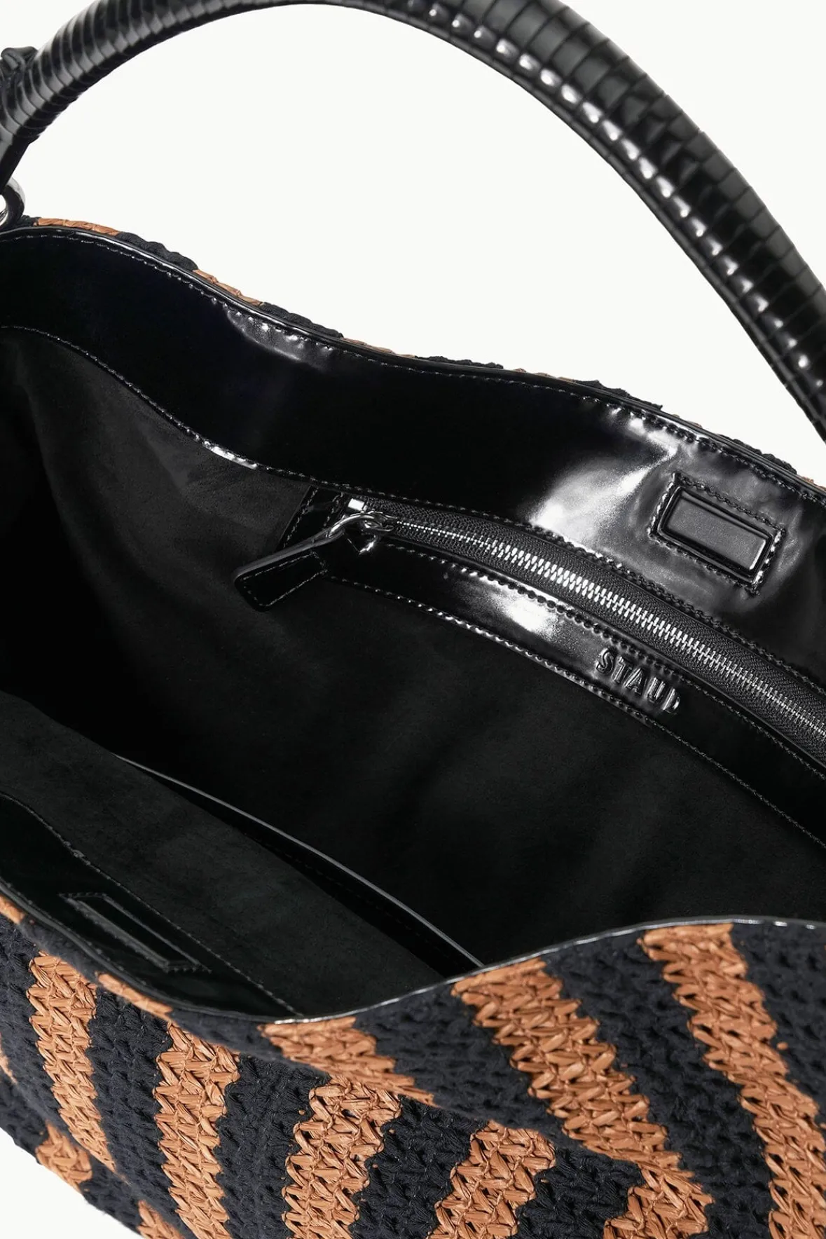 STAUD Totes<PERRY BAG BLACK TAN SEASHORE STRIPE