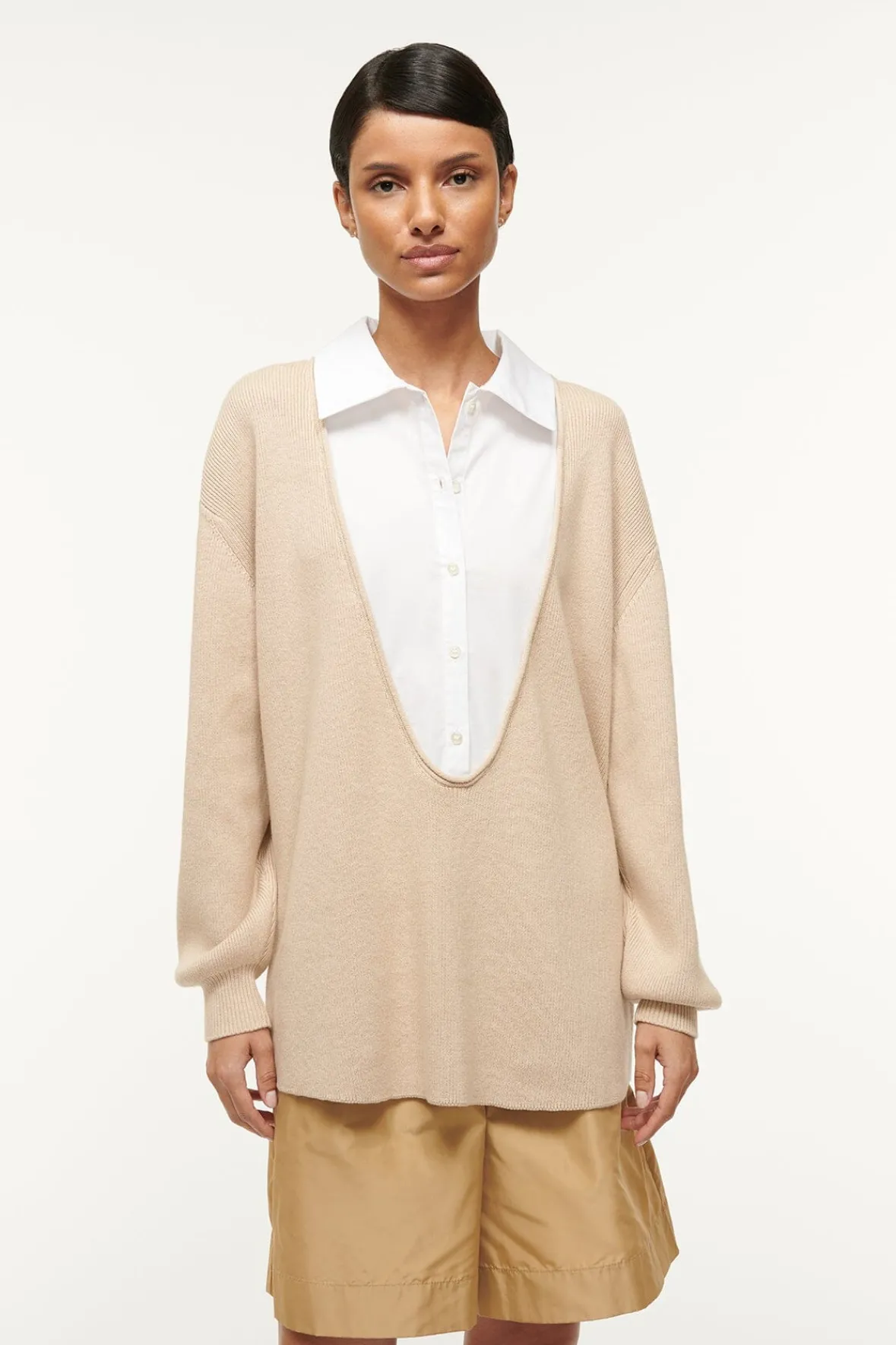 STAUD Spring Suiting | Knits<PIETRO SWEATER CAMEL WHITE