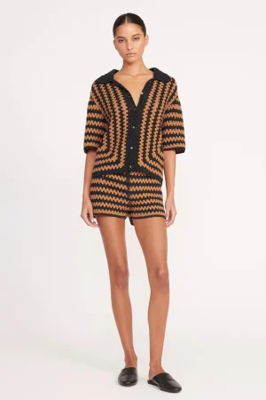 STAUD Cover-Ups | Pants & Shorts<SAMARA SHORT  BLACK TAN SEASHORE STRIPE