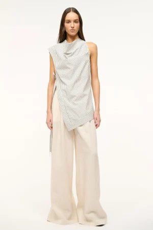 STAUD Poplin Shop | Tops<SAWYER TOP IVORY MICRO STRIPE