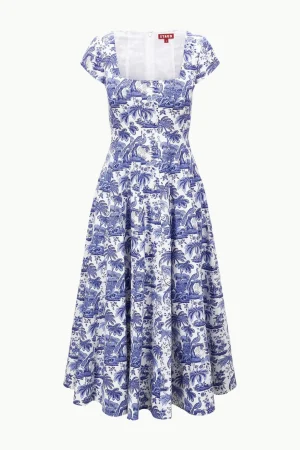 STAUD Best Sellers | The Wells Dress<SHORT SLEEVE WELLS DRESS  BLUE TOILE