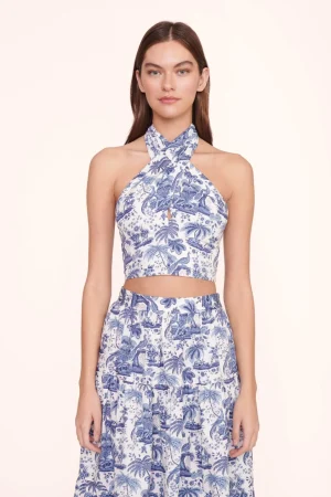 STAUD Poplin Shop | Tops<SMOCKED KAI TOP BLUE TOILE