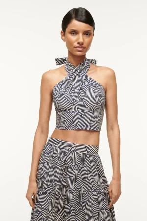 STAUD Poplin Shop | Tops<SMOCKED KAI TOP NAVY MOSAIC