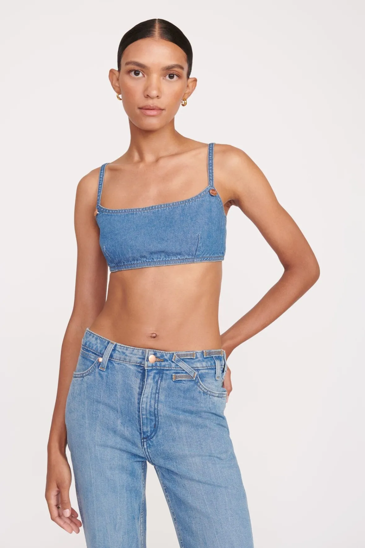 STAUD Denim | STAUD + Wrangler< + WRANGLER THE JEAN BIKINI TOP MID BLUE