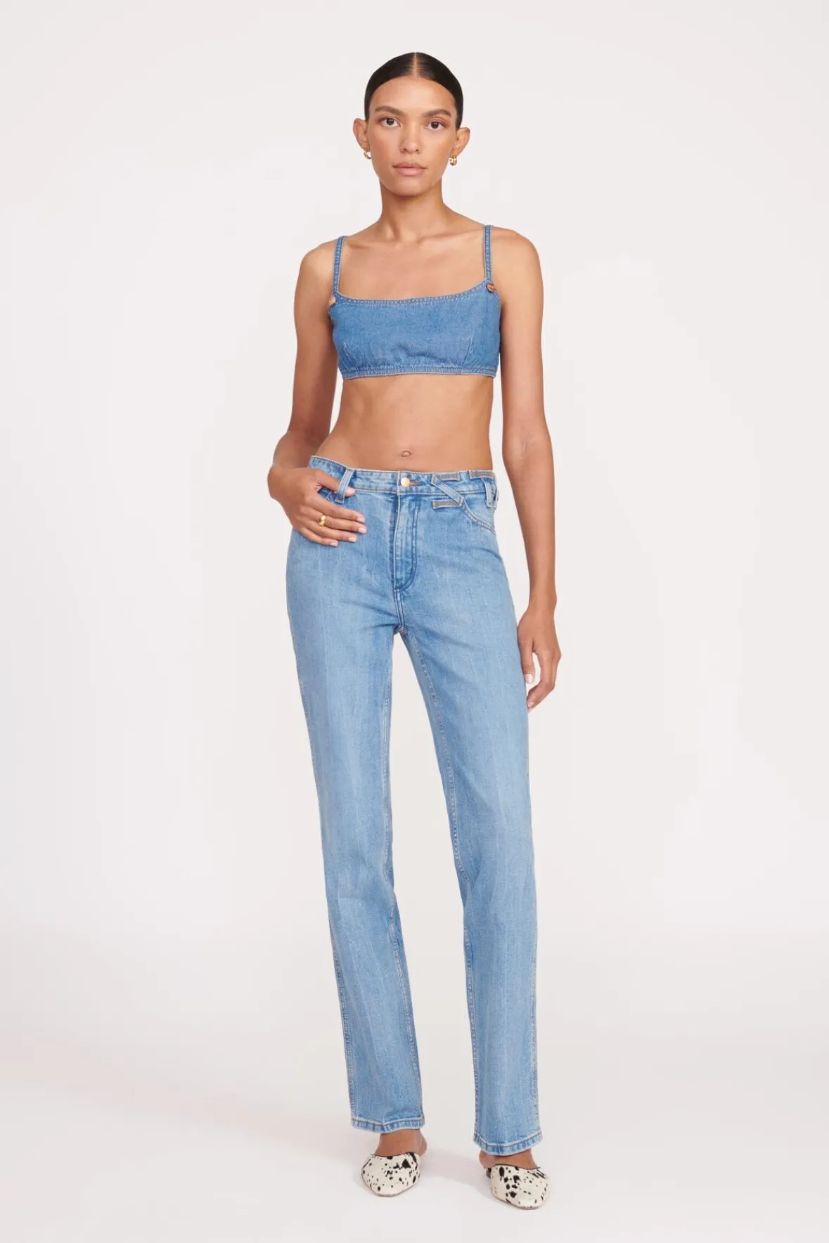 STAUD Denim | STAUD + Wrangler< + WRANGLER THE JEAN BIKINI TOP MID BLUE