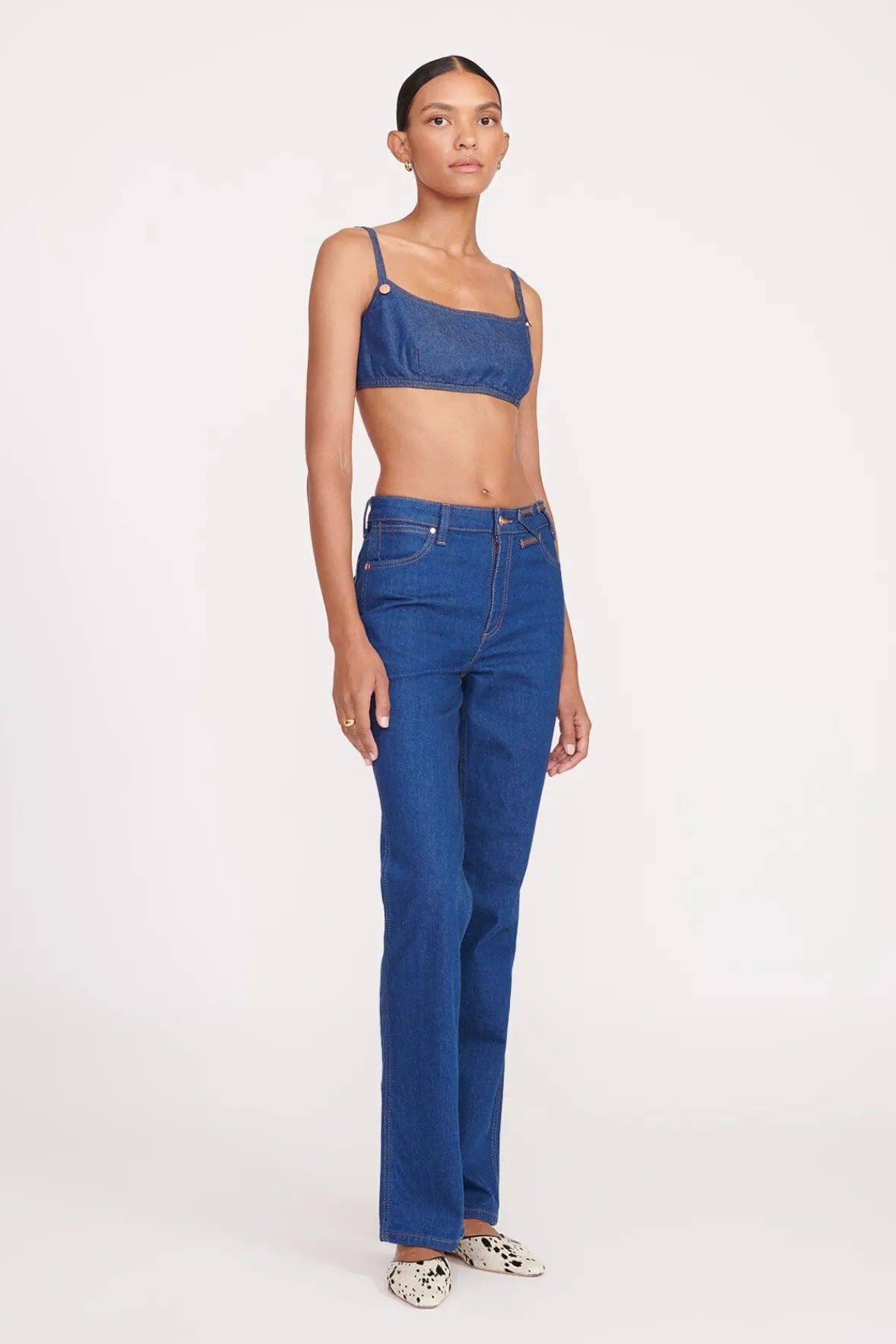 STAUD Denim | STAUD + Wrangler< + WRANGLER THE JEAN BIKINI TOP DARK RINSE