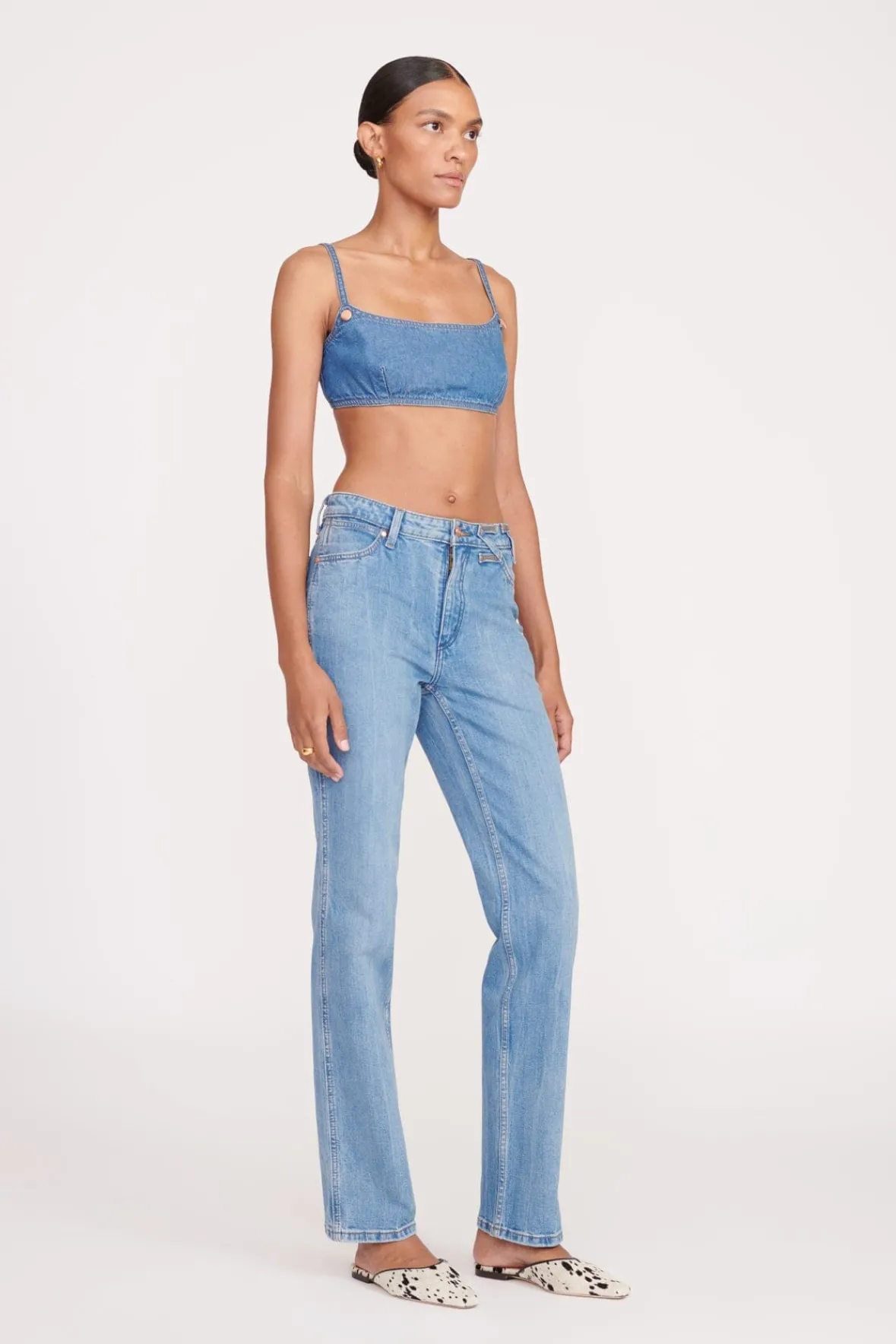 STAUD Denim | STAUD + Wrangler< + WRANGLER THE JEAN BIKINI TOP MID BLUE