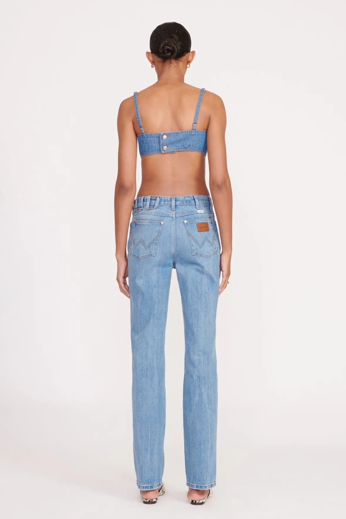 STAUD Denim | STAUD + Wrangler< + WRANGLER THE JEAN BIKINI TOP MID BLUE